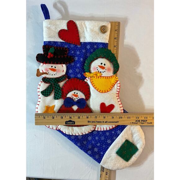 Snowman Family Christmas Holiday Stocking Applique 3D Blue - Picture 6 of 6